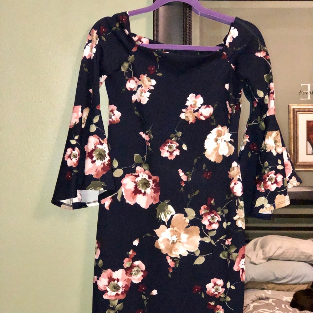 Black floral dress off shoulder